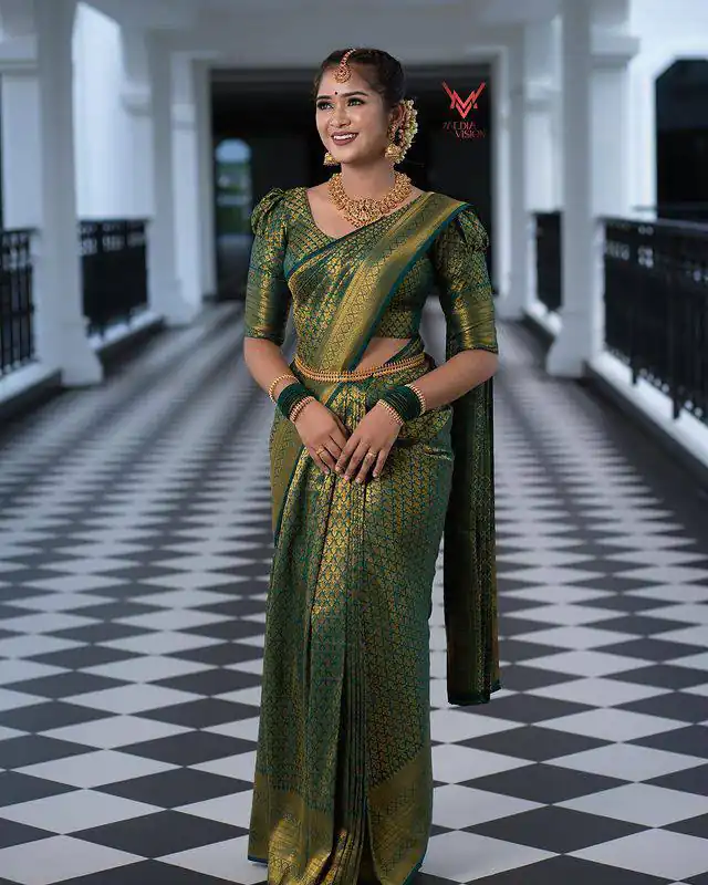 KPR 153 Green Color Soft Lichi Silk Saree with Jacquard Work. Best Price ₹1349. Delivery 4-6 Working Days. Online Shop now. | Bollywood Sarees, Creative Sarees, Designer Sarees, Embroidered Sarees, Ethnic Saree, Modern Digital sarees, Party Wear Sarees, Sarees