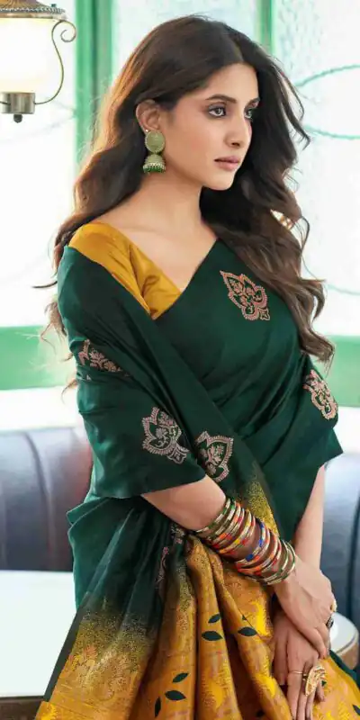 KPR 217 Green Soft Lichi Silk Jacquard Work Saree with Designer Work Wedding, Party, Festive, Events, Deal ₹1299. Delivery 4-6 Working Days. Shop now. | Bollywood Sarees, Creative Sarees, Designer Sarees, Embroidered Sarees, Ethnic Saree, Modern Digital sarees, Party Wear Sarees, Sarees