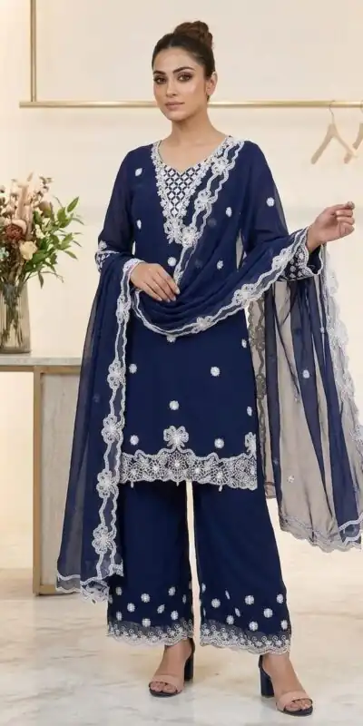 LG 2119 Navy Blue in Georgette Work Embroidery Work & Sequins Work Salwar Suit . Grab it for ₹1999. Delivery 4-6 Working Days. Shop now. | Jump Suits, Straight Suits, Casual Suits, Creative suits, Designer Suits, Palazzo Suits, Party Wear Suits, Patiala Suits, Salwar suit