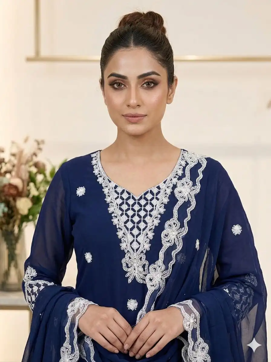 LG 2119 Navy Blue in Georgette Work Embroidery Work & Sequins Work Salwar Suit . Grab it for ₹1999. Delivery 4-6 Working Days. Shop now. | Jump Suits, Straight Suits, Casual Suits, Creative suits, Designer Suits, Palazzo Suits, Party Wear Suits, Patiala Suits, Salwar suit