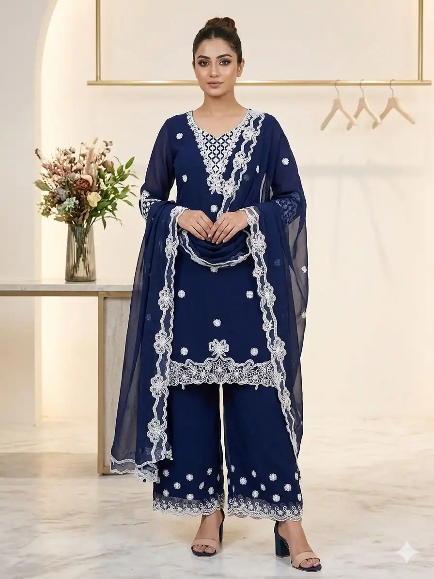 LG 2119 Navy Blue in Georgette Work Embroidery Work & Sequins Work Salwar Suit . Grab it for ₹1999. Delivery 4-6 Working Days. Shop now. | Jump Suits, Straight Suits, Casual Suits, Creative suits, Designer Suits, Palazzo Suits, Party Wear Suits, Patiala Suits, Salwar suit