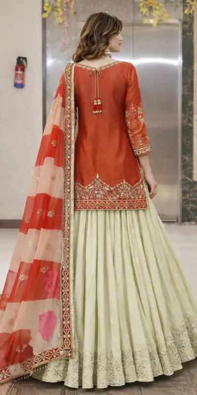 ZC 8008 Orange in Fandy Silk Sequins Work & Embroidery Work Lehenga Choli . Introductory Price ₹2499. Delivery 4-6 Working Days. Shop now. | Bollywood Lehenga, Creative Lehenga, Designer Lehenga, Embroidered Lehenga, Lehenga, Party Wear Lehenga