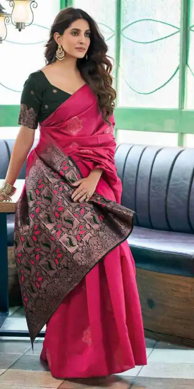 KPR 217 Pink Soft Lichi Silk Jacquard Work Saree with Designer Work Wedding, Party, Festive, Events, Deal ₹1299. Delivery 4-6 Working Days. Shop now. | Bollywood Sarees, Creative Sarees, Designer Sarees, Embroidered Sarees, Ethnic Saree, Modern Digital sarees, Party Wear Sarees, Sarees