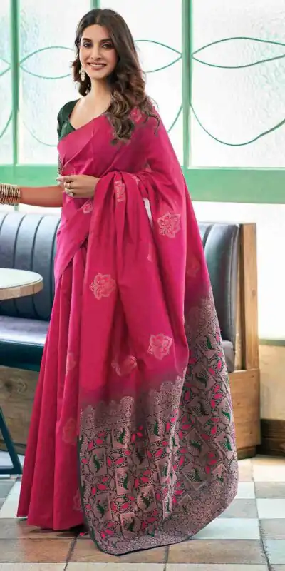 KPR 217 Pink Soft Lichi Silk Jacquard Work Saree with Designer Work Wedding, Party, Festive, Events, Deal ₹1299. Delivery 4-6 Working Days. Shop now. | Bollywood Sarees, Creative Sarees, Designer Sarees, Embroidered Sarees, Ethnic Saree, Modern Digital sarees, Party Wear Sarees, Sarees
