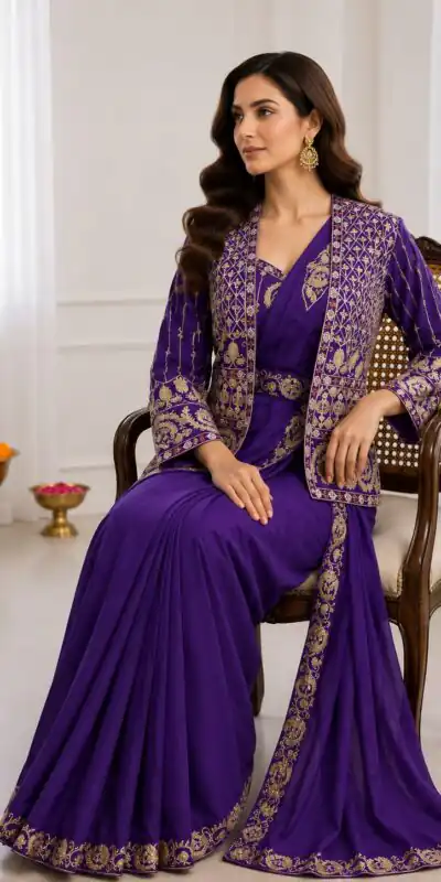 BB 64 Blue Purple Silk Saree with Embroidery Work & Sequins Work. Affordable Price ₹2499. Delivery 4-6 Working Days. Shop now. | Bollywood Sarees, Creative Sarees, Designer Sarees, Embroidered Sarees, Ethnic Saree, Modern Digital sarees, Party Wear Sarees, Sarees