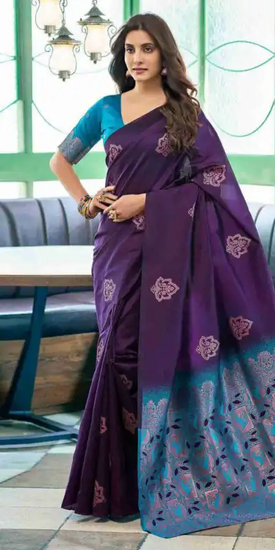 KPR 217 Purple Soft Lichi Silk Jacquard Work Saree with Designer Work Wedding, Party, Festive, Events, Deal ₹1299. Delivery 4-6 Working Days. Shop now. | Bollywood Sarees, Creative Sarees, Designer Sarees, Embroidered Sarees, Ethnic Saree, Modern Digital sarees, Party Wear Sarees, Sarees