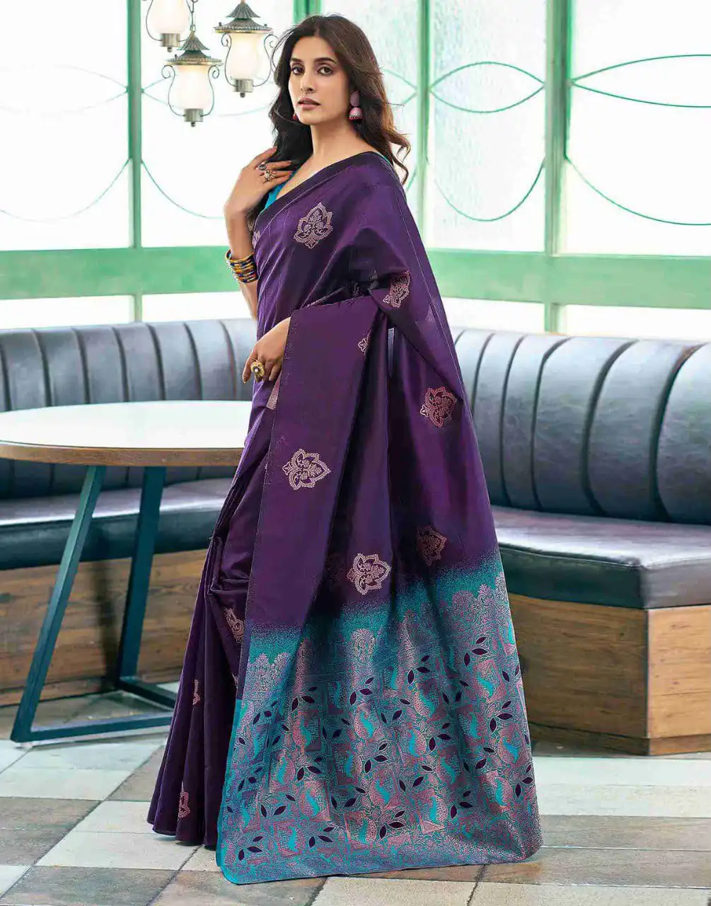 KPR 217 Purple Soft Lichi Silk Jacquard Work Saree with Designer Work Wedding, Party, Festive, Events, Deal ₹1299. Delivery 4-6 Working Days. Shop now. | Bollywood Sarees, Creative Sarees, Designer Sarees, Embroidered Sarees, Ethnic Saree, Modern Digital sarees, Party Wear Sarees, Sarees