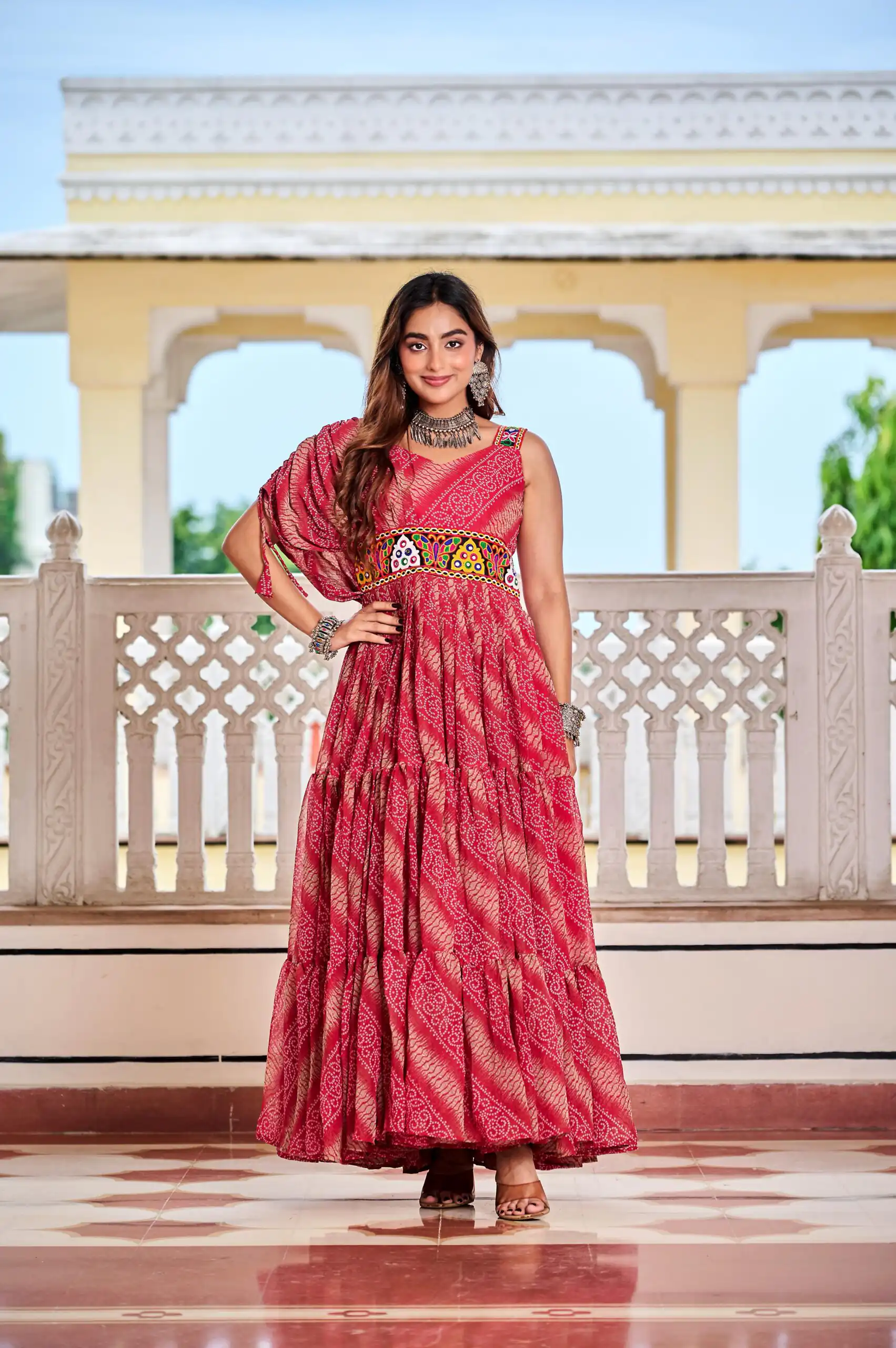 Ram 136 Red Color | Red Faux Georgette Gown with Mirror Work. Get it for ₹1999. Delivery 4-6 Working Days. Online Shop now. | Bollywood Gowns, Creative Gowns, Designer Gowns, Embroidered Gowns, Gowns, Party Wear Gowns