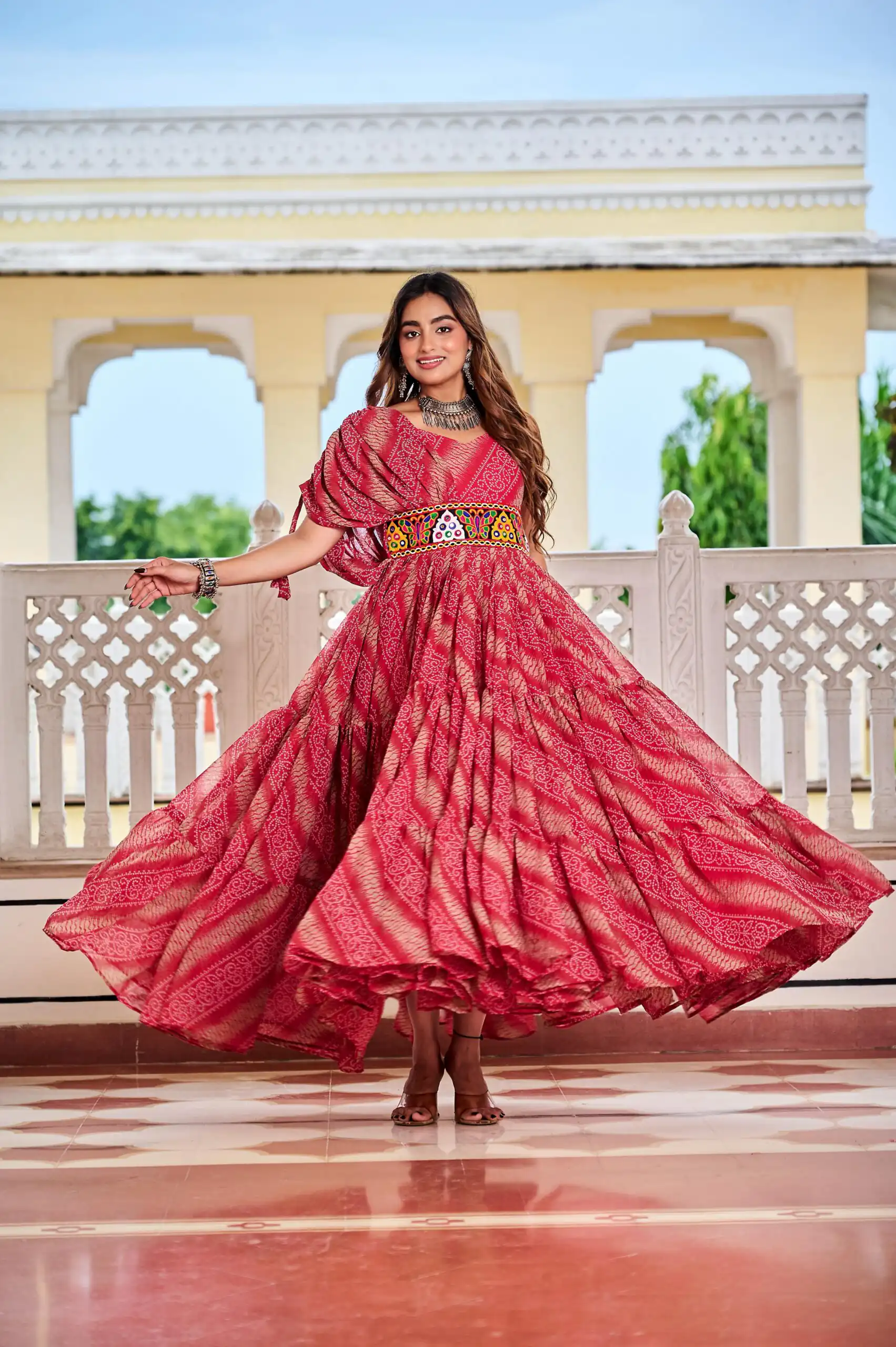 Ram 136 Red Color | Red Faux Georgette Gown with Mirror Work. Get it for ₹1999. Delivery 4-6 Working Days. Online Shop now. | Bollywood Gowns, Creative Gowns, Designer Gowns, Embroidered Gowns, Gowns, Party Wear Gowns