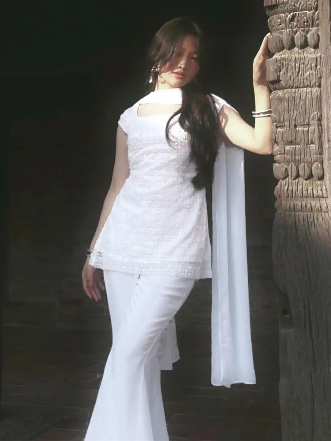 KD 1597 White Faux Georgette Lining: Soft Micro Inner with Sequins Work. Available at ₹999 only. Delivery 4-6 Working Days. Shop now. | Jump Suits, Straight Suits, Casual Suits, Creative suits, Designer Suits, Palazzo Suits, Party Wear Suits, Patiala Suits, Salwar suit