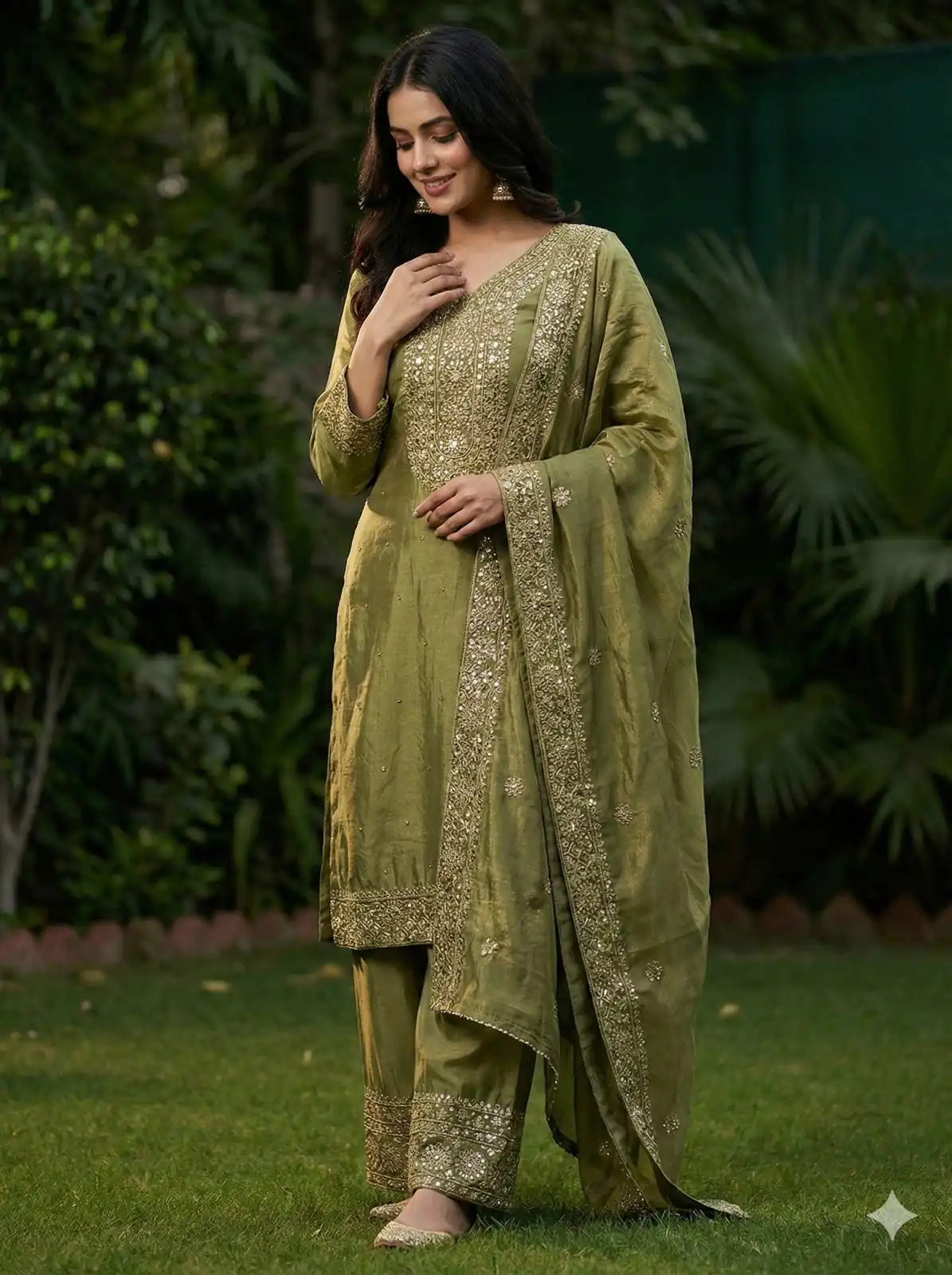 JF 040 Mehandi Fendy Silk Salwar Suitwith Embroidery Work & Lace Work. Now at just ₹2049. Delivery 4-6 Working Days. Shop now. | Jump Suits, Straight Suits, Casual Suits, Creative suits, Designer Suits, Palazzo Suits, Party Wear Suits, Patiala Suits, Salwar suit