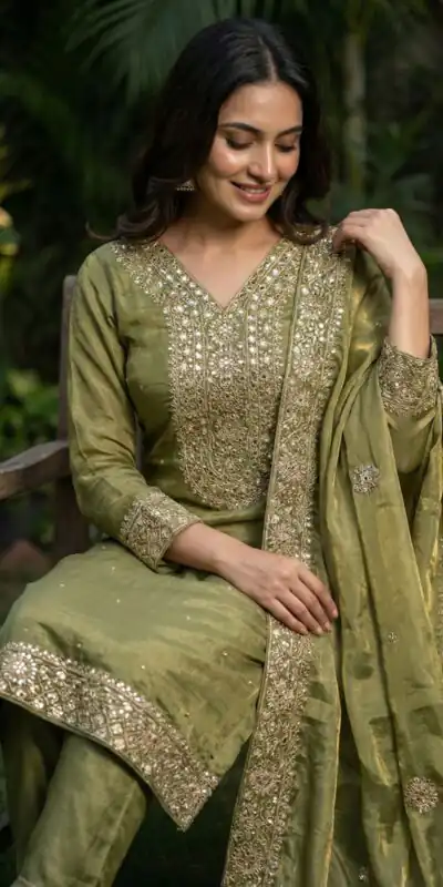 JF 040 Mehandi Fendy Silk Salwar Suitwith Embroidery Work & Lace Work. Now at just ₹2049. Delivery 4-6 Working Days. Shop now. | Jump Suits, Straight Suits, Casual Suits, Creative suits, Designer Suits, Palazzo Suits, Party Wear Suits, Patiala Suits, Salwar suit