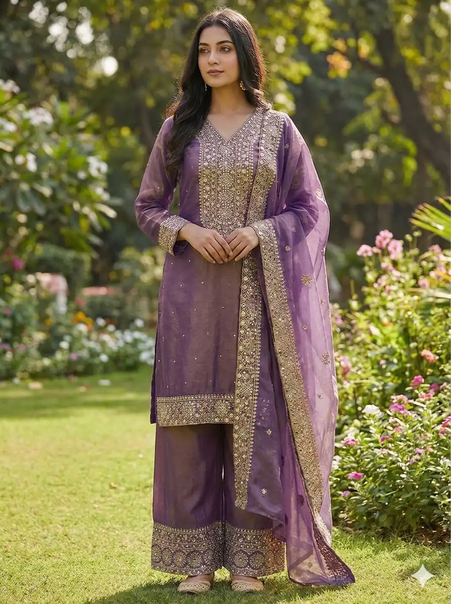 JF 040 Purple Fendy Silk Salwar Suitwith Embroidery Work & Lace Work. Now at just ₹2049. Delivery 4-6 Working Days. Shop now. | Jump Suits, Straight Suits, Casual Suits, Creative suits, Designer Suits, Palazzo Suits, Party Wear Suits, Patiala Suits, Salwar suit