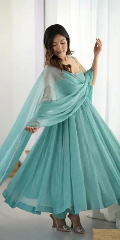 KB 287 Sky Blue Crunchy Silk Salwar Suit Perfect for Wedding, Party, Onam, Housewarming, Karwa Chauth – . Get it for ₹1999. Delivery 4-6 Working Days. | Anarkali Suits, Bollywood Anarkali, Creative-Anarkali, Designer Anarkali, Embroidered Anarkali, Party Wear Anarkali