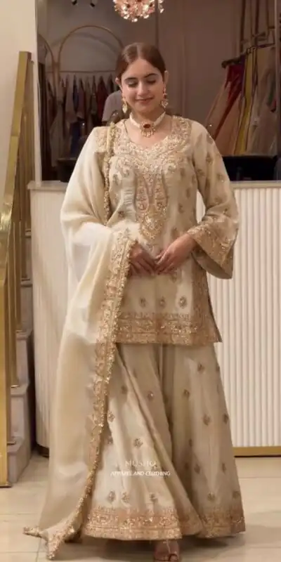 AD 236 Cream Color Chinon Silk Salwar Suit with Embroidery Work. Online Get it for ₹2149. Delivery 4-6 Working Days. Shop now. | Jump Suits, Straight Suits, Casual Suits, Creative suits, Designer Suits, Palazzo Suits, Party Wear Suits, Patiala Suits, Salwar suit