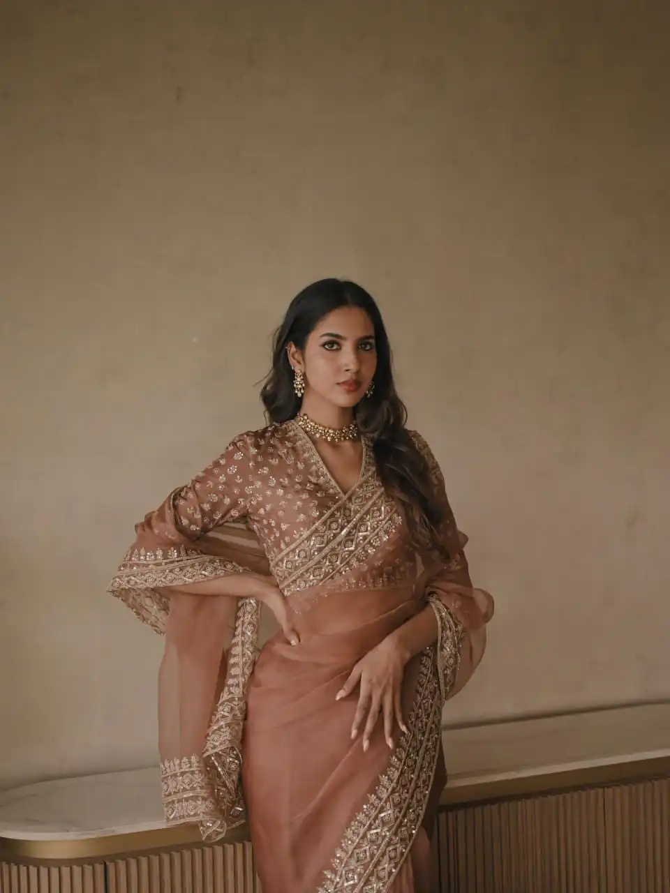 KD 632 Light Brown Soft Tebby Silk Saree. Perfect for Wedding, Party, Onam, Family Gatherings, Mehendi – Festive Deal ₹2099. Delivery 4-6 Working Days | Bollywood Sarees, Creative Sarees, Designer Sarees, Embroidered Sarees, Ethnic Saree, Modern Digital sarees, Party Wear Sarees, Sarees
