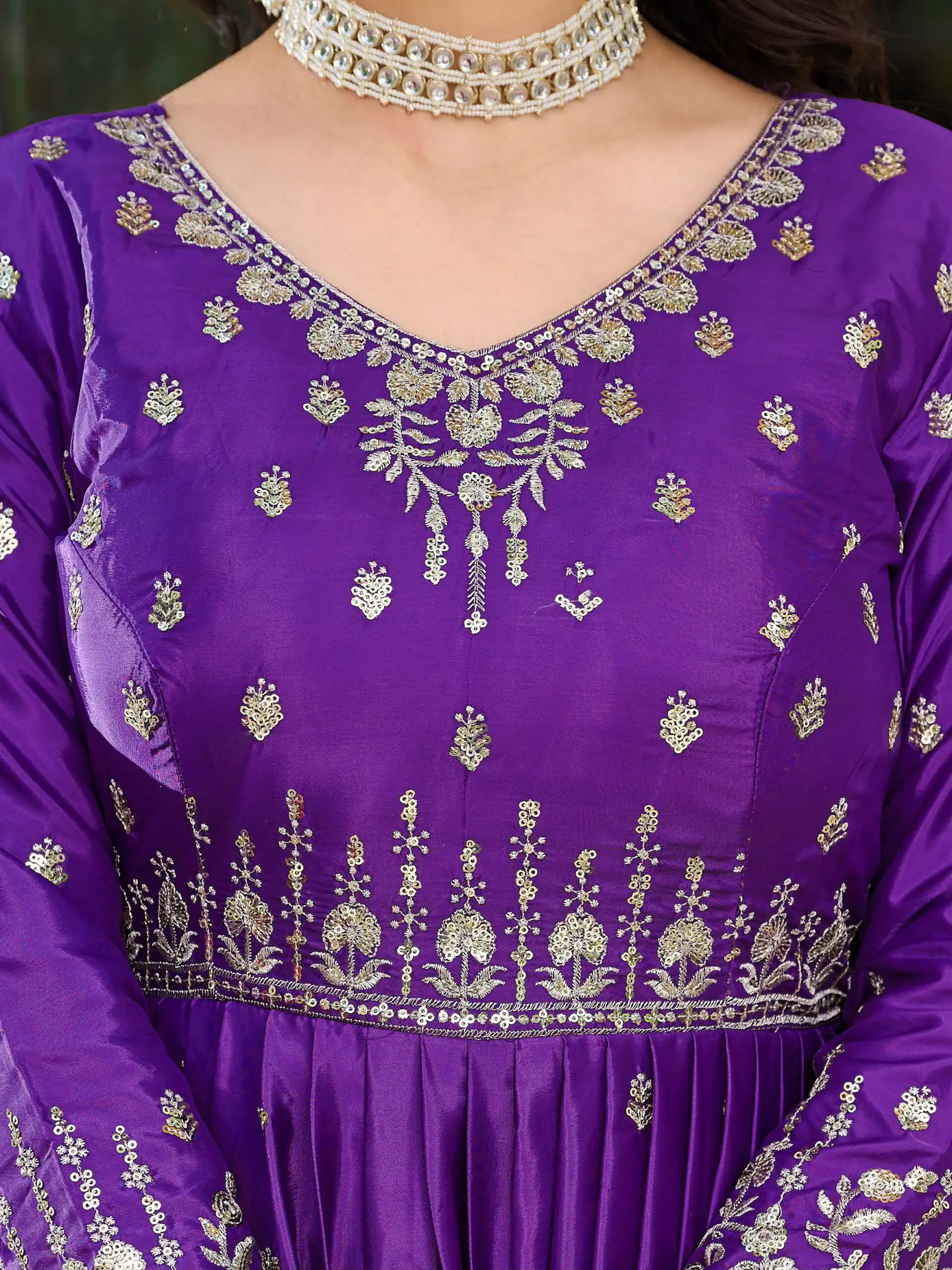 SP 12 Purple in American Silk Sequins Work & Thread Embroidery Gown . Introductory Price ₹2399. Delivery 4-6 Working Days. Shop now. | Bollywood Gowns, Creative Gowns, Designer Gowns, Embroidered Gowns, Gowns, Party Wear Gowns