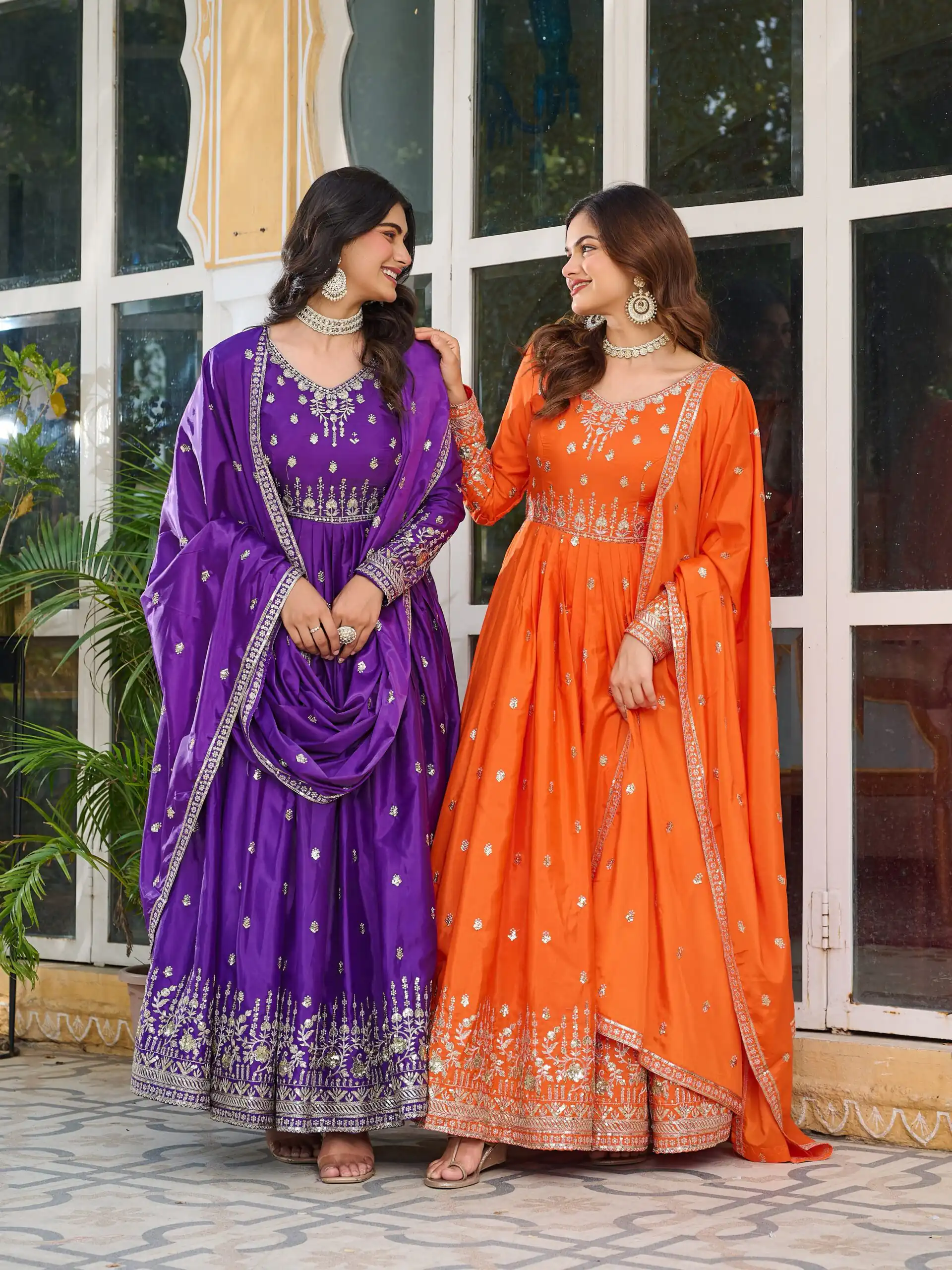 SP 12 Purple in American Silk Sequins Work & Thread Embroidery Gown . Introductory Price ₹2399. Delivery 4-6 Working Days. Shop now. | Bollywood Gowns, Creative Gowns, Designer Gowns, Embroidered Gowns, Gowns, Party Wear Gowns