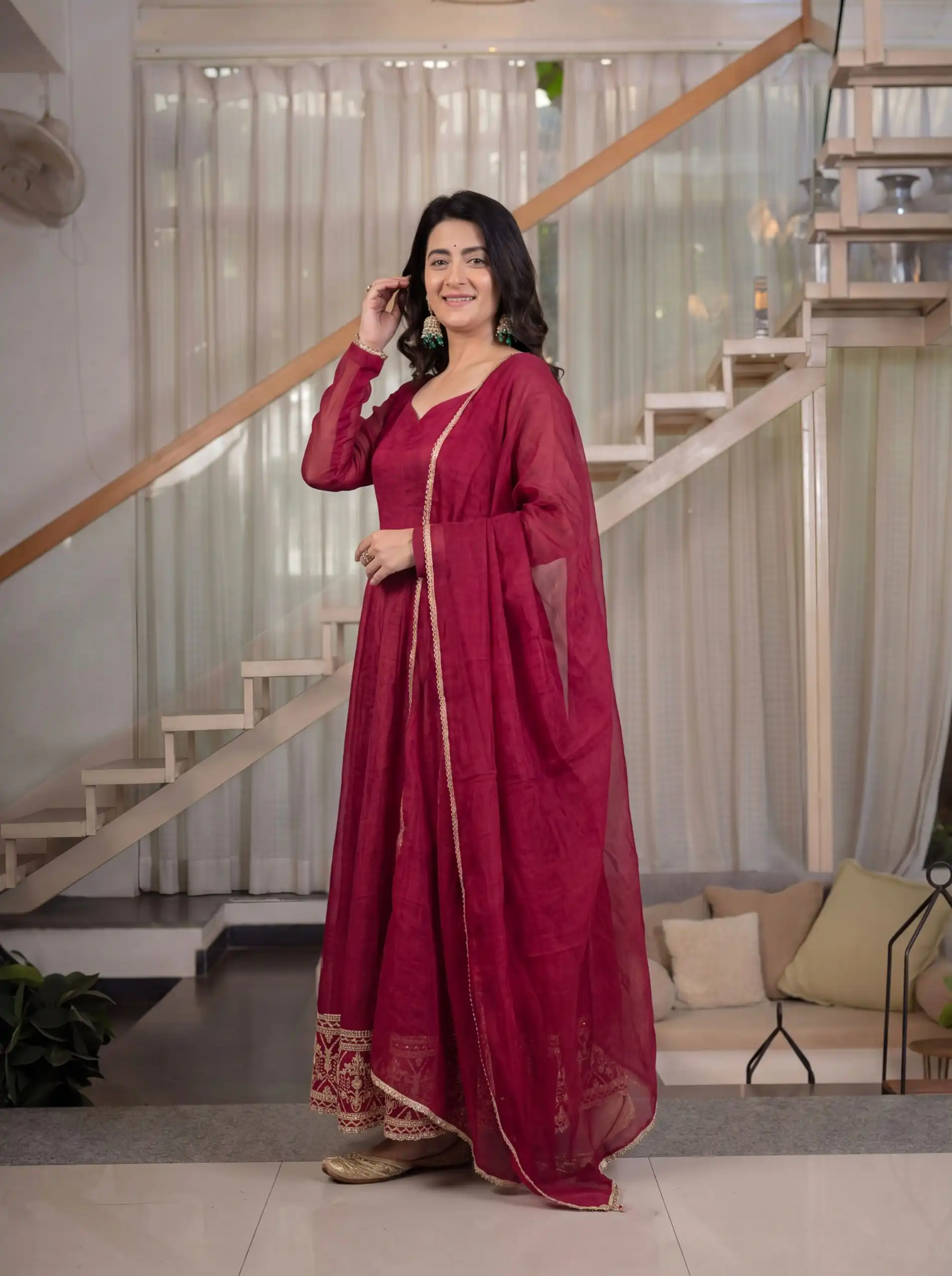 ND 5069 Red | Red Crunchy Silk Salwar Suit with Embroidery Work & Sequins Work. Festive Deal ₹2149. Delivery 4-6 Working Days. Shop now. | Anarkali Suits, Bollywood Anarkali, Creative-Anarkali, Designer Anarkali, Embroidered Anarkali, Party Wear Anarkali