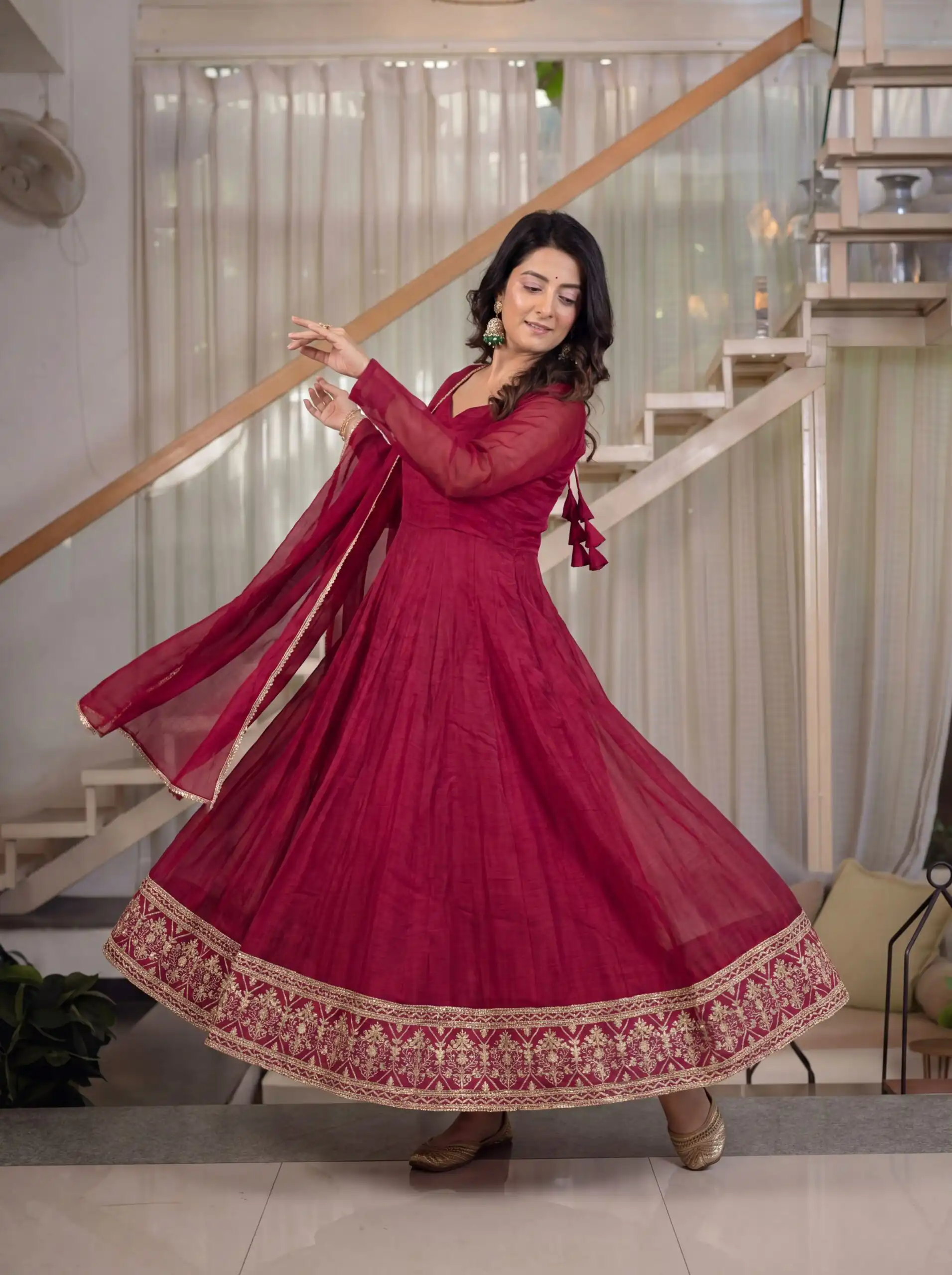 ND 5069 Red | Red Crunchy Silk Salwar Suit with Embroidery Work & Sequins Work. Festive Deal ₹2149. Delivery 4-6 Working Days. Shop now. | Anarkali Suits, Bollywood Anarkali, Creative-Anarkali, Designer Anarkali, Embroidered Anarkali, Party Wear Anarkali
