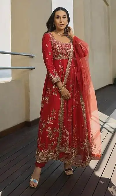 SSR 545 Red in Red Georgette Embroidery Work & Sequins Work Gown . Festive Deal ₹2149. Delivery 4-6 Working Days. Shop now. | Bollywood Gowns, Creative Gowns, Designer Gowns, Embroidered Gowns, Gowns, Party Wear Gowns