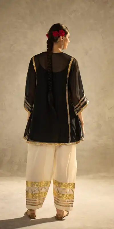 ST 1169 Black Black Chinon Salwar Suit with Gotta Patti Work. Available at ₹1849 only. Delivery 4-6 Working Days. Shop now. | Jump Suits, Straight Suits, Casual Suits, Creative suits, Designer Suits, Palazzo Suits, Party Wear Suits, Patiala Suits, Salwar suit