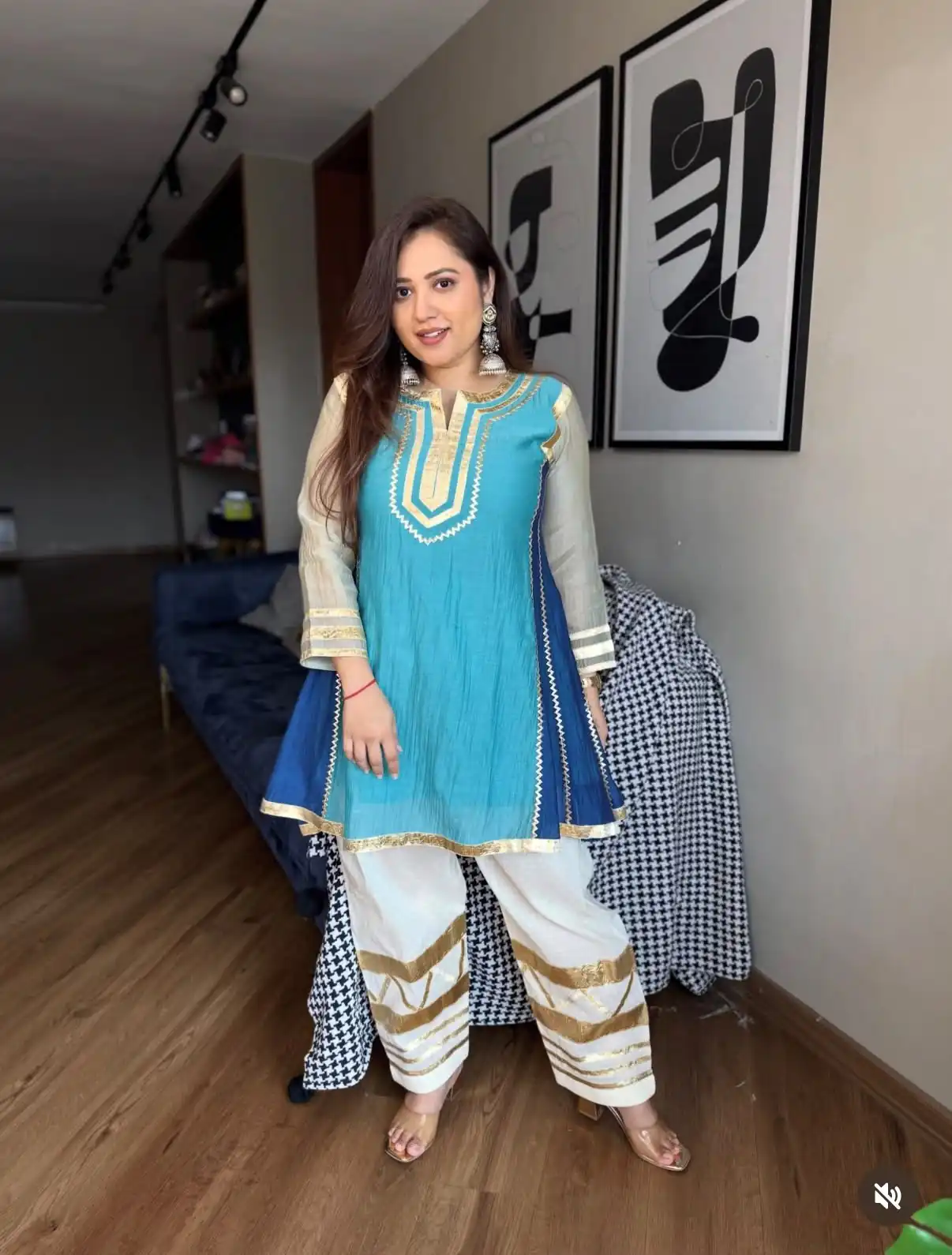 ST 1169 Blue Color Chinon Salwar Suit with Gotta Patti Work. Available at ₹1849 only. Delivery 4-6 Working Days. Shop now. | Jump Suits, Straight Suits, Casual Suits, Creative suits, Designer Suits, Palazzo Suits, Party Wear Suits, Patiala Suits, Salwar suit
