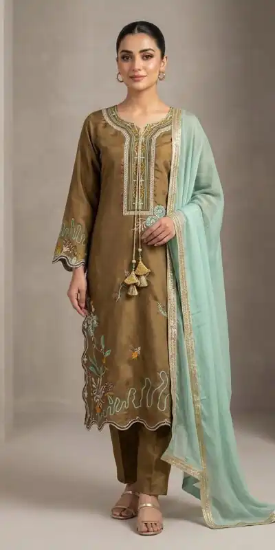 LG 2120 Brown | Brown Glass Roman Salwar Suit with Embroidery Work. Introductory Price ₹1999. Delivery 4-6 Working Days. Shop now. | Jump Suits, Straight Suits, Casual Suits, Creative suits, Designer Suits, Palazzo Suits, Party Wear Suits, Patiala Suits, Salwar suit