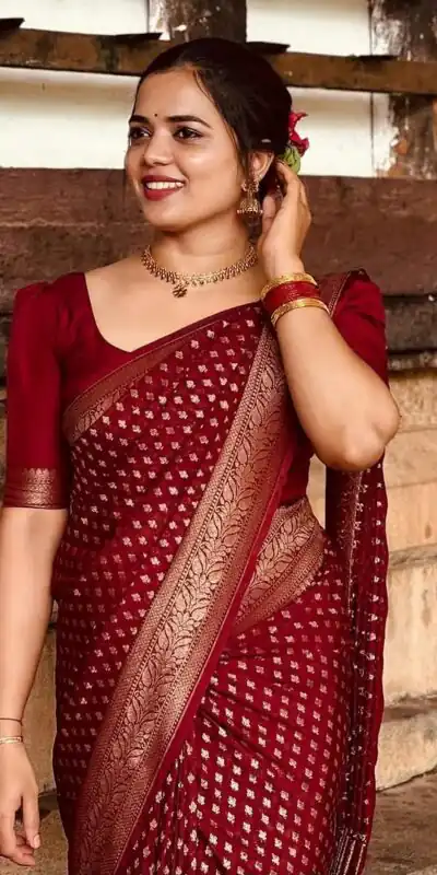 KPR 264 Maroon Soft Lichi Silk Saree with Lace Work & Lace Border. Introductory Price ₹1349. Delivery 4-6 Working Days. Shop now. | Bollywood Sarees, Creative Sarees, Designer Sarees, Embroidered Sarees, Ethnic Saree, Modern Digital sarees, Party Wear Sarees, Sarees