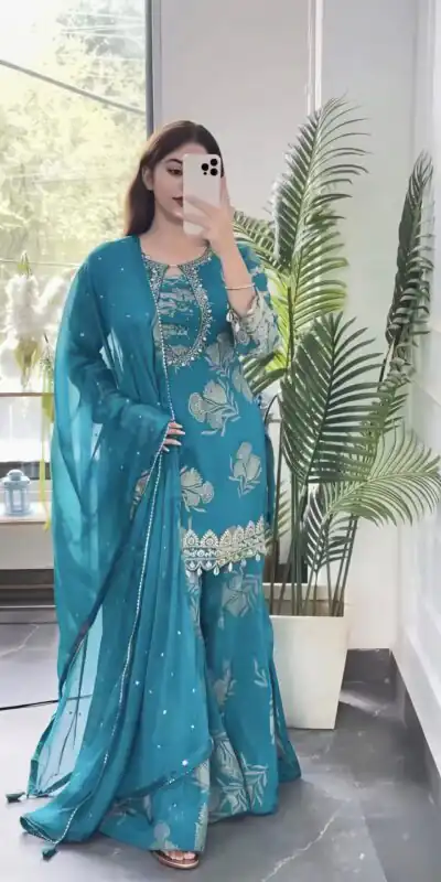 NSR 900 Sky Blue Faux Georgette Salwar Suit with Sequins Work & Embroidery Work. Now at just ₹2150. Delivery 4-6 Working Days. Shop now. | Jump Suits, Casual Suits, Creative suits, Designer Suits, Palazzo Suits, Party Wear Suits, Patiala Suits, Salwar suit