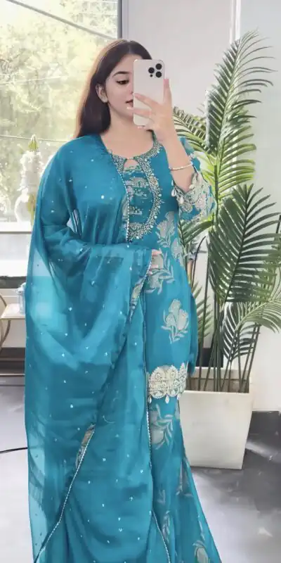 NSR 900 Sky Blue Faux Georgette Salwar Suit with Sequins Work & Embroidery Work. Now at just ₹2150. Delivery 4-6 Working Days. Shop now. | Jump Suits, Casual Suits, Creative suits, Designer Suits, Palazzo Suits, Party Wear Suits, Patiala Suits, Salwar suit