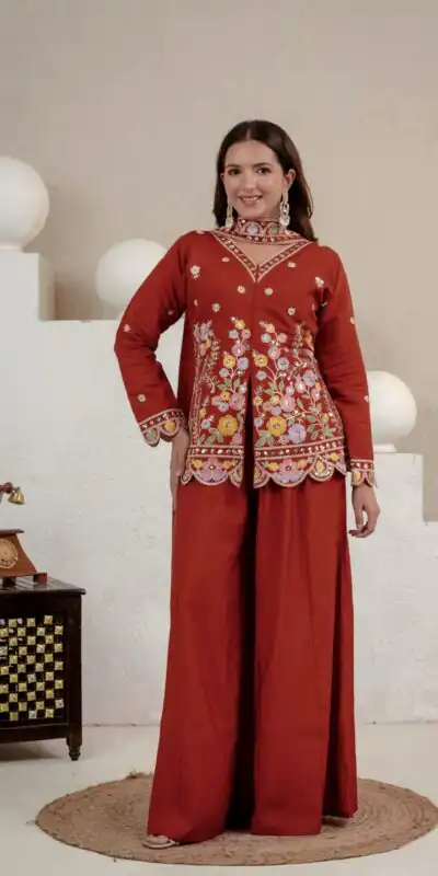 NF 1291 Rust Roman Silk Salwar Suit Perfect for Wedding, Party, Lohri, Onam, Reception – . Grab it for ₹2049. Delivery 4-6 Working Days. Shop now. | Jump Suits, Straight Suits, Casual Suits, Creative suits, Designer Suits, Palazzo Suits, Party Wear Suits, Patiala Suits, Salwar suit