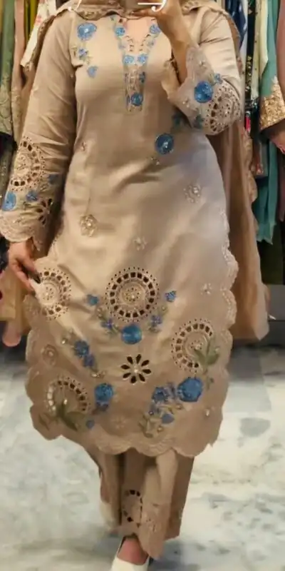VLM 343 Chiku Roman Salwar Suit with Cut Work & Embroidery Work. Exclusive Offer ₹2449. Delivery 4-6 Working Days. Shop now. | Jump Suits, Straight Suits, Casual Suits, Creative suits, Designer Suits, Palazzo Suits, Party Wear Suits, Patiala Suits, Salwar suit