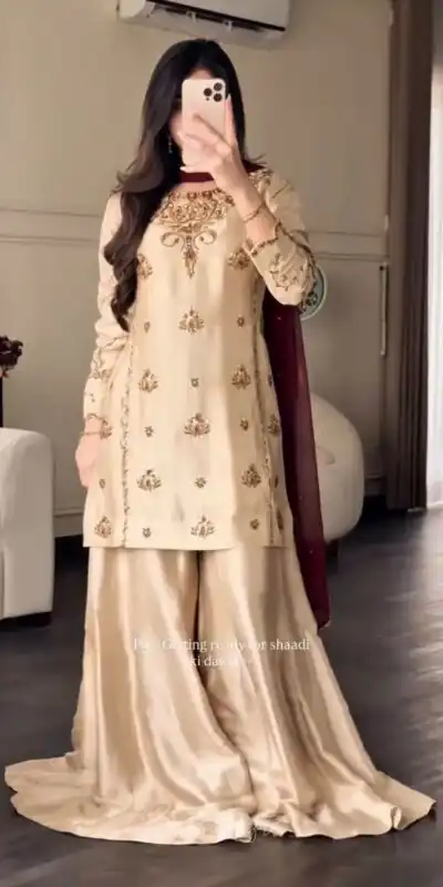 WW 1272 Cream Pure Natural Crep Salwar Suit with Moti Work & Embroidery Work. Affordable Price ₹1949. Delivery 4-6 Working Days. Shop now. | Jump Suits, Straight Suits, Casual Suits, Creative suits, Designer Suits, Palazzo Suits, Party Wear Suits, Patiala Suits, Salwar suit