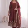 ZB 5073 Maroon Fendy Silk Gown Perfect for Wedding, Party, Baisakhi, Traditional Day, Makar Sankranti – Introductory Price ₹2049. Delivery 4-6 Working Days. | Bollywood Gowns, Creative Gowns, Designer Gowns, Embroidered Gowns, Gowns, Party Wear Gowns