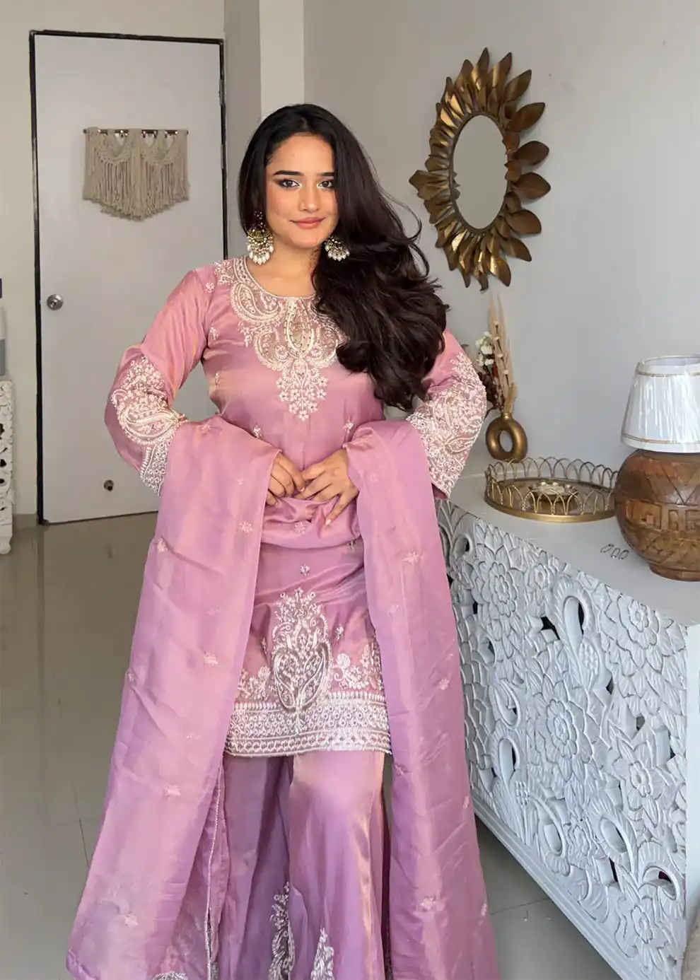 DB 43 Pink Fendy Silk Salwar Suit with Mirror Work & Embroidery Work. Best Price ₹20149. Delivery 4-6 Working Days. Shop now. | Jump Suits, Straight Suits, Casual Suits, Creative suits, Designer Suits, Palazzo Suits, Party Wear Suits, Patiala Suits, Salwar suit