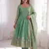 ZB 5073 Sea Green Fendy Silk Gown Perfect for Wedding, Party, Traditional, Makar Sankranti – . Introductory Price ₹2049. Delivery 4-6 Working Days. | Bollywood Gowns, Creative Gowns, Designer Gowns, Embroidered Gowns, Gowns, Party Wear Gowns