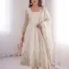 ZB 5073 White Fendy Silk Gown Perfect for Wedding, Party, Baisakhi, Traditional Day, Makar Sankranti – Introductory Price ₹2049. Delivery 4-6 Working Days. | Bollywood Gowns, Creative Gowns, Designer Gowns, Embroidered Gowns, Gowns, Party Wear Gowns