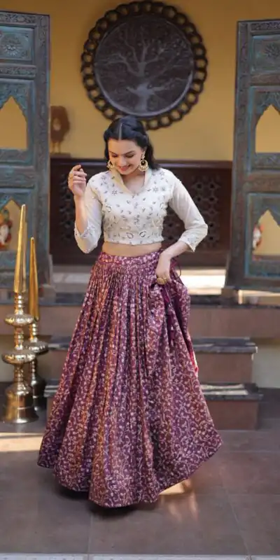 KA 5070 Wine | Cosmos Lehenga Choli with Embroidery Work & Bead Work. Available at ₹2599 only. Delivery 4-6 Working Days. Shop now. | Bollywood Lehenga, Creative Lehenga, Designer Lehenga, Embroidered Lehenga, Lehenga, Party Wear Lehenga