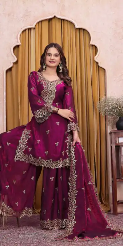 FE  141 Wine Fendy Silk Salwar Suit with Mirror Work & Embroidery Work. Best Price ₹2449. Delivery 4-6 Working Days. Shop now. | Jump Suits, Straight Suits, Casual Suits, Creative suits, Designer Suits, Palazzo Suits, Party Wear Suits, Patiala Suits, Salwar suit