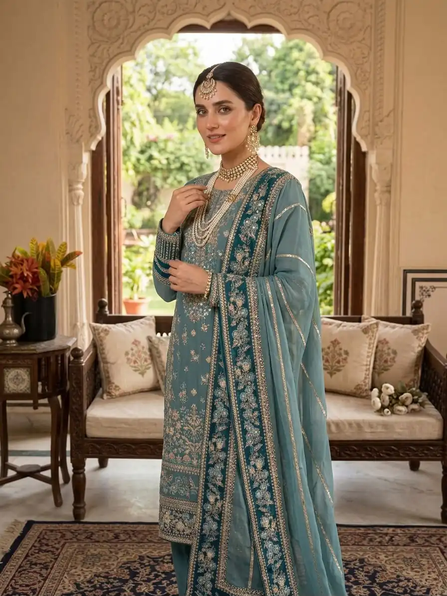 ZSR 3175 Blue Fox Georgette Salwar Suit with Embroidery Work & Sequins Work. Grab it for ₹2399. Delivery 4-6 Working Days. Shop now. | Jump Suits, Straight Suits, Casual Suits, Creative suits, Designer Suits, Palazzo Suits, Party Wear Suits, Patiala Suits, Salwar suit