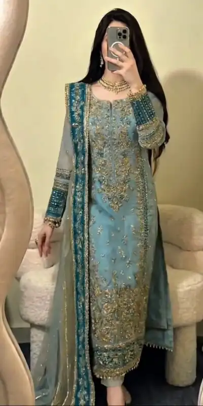 ZSR 3175 Blue Fox Georgette Salwar Suit with Embroidery Work & Sequins Work. Grab it for ₹2399. Delivery 4-6 Working Days. Shop now. | Jump Suits, Straight Suits, Casual Suits, Creative suits, Designer Suits, Palazzo Suits, Party Wear Suits, Patiala Suits, Salwar suit