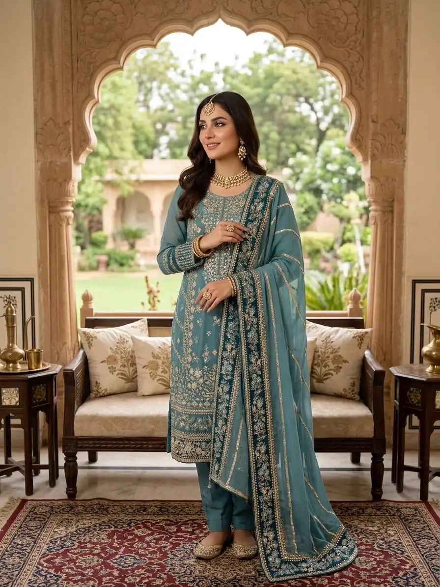 ZSR 3175 Blue Fox Georgette Salwar Suit with Embroidery Work & Sequins Work. Grab it for ₹2399. Delivery 4-6 Working Days. Shop now. | Jump Suits, Straight Suits, Casual Suits, Creative suits, Designer Suits, Palazzo Suits, Party Wear Suits, Patiala Suits, Salwar suit