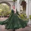 KA 1265 Green Color Faux Georgette Gown with Mirror Work. Wedding, Party, Festive, Events Get it for ₹1819. Delivery 4-6 Working Days.Online Shop now. | Bollywood Gowns, Creative Gowns, Designer Gowns, Embroidered Gowns, Gowns, Party Wear Gowns