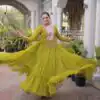 KA 1265 Lime Yellow Color Faux Georgette Gown with Mirror Work. Wedding, Party, Festive, Events Get it for ₹1819. Delivery 4-6 Working Days.Online Shop now. | Bollywood Gowns, Creative Gowns, Designer Gowns, Embroidered Gowns, Gowns, Party Wear Gowns