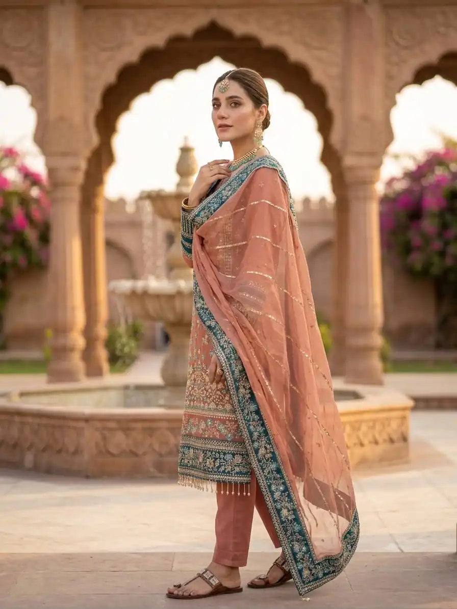ZSR 3175 Peach Fox Georgette Salwar Suit with Embroidery Work & Sequins Work. Grab it for ₹2399. Delivery 4-6 Working Days. Shop now. | Jump Suits, Straight Suits, Casual Suits, Creative suits, Designer Suits, Palazzo Suits, Party Wear Suits, Patiala Suits, Salwar suit
