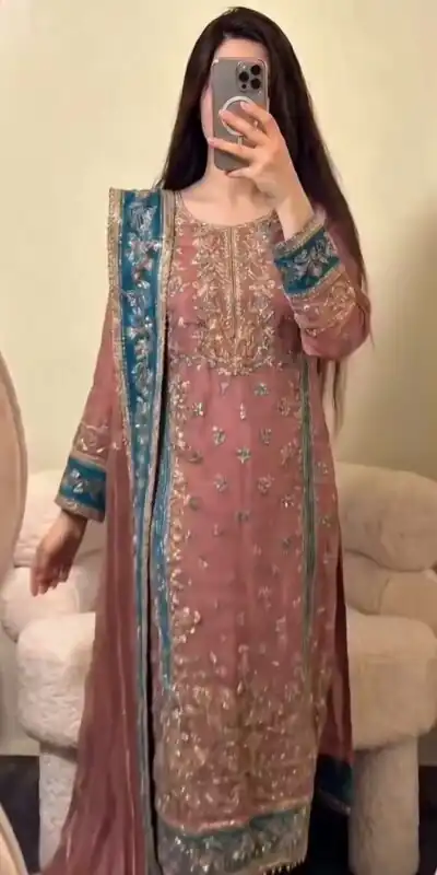 ZSR 3175 Peach Fox Georgette Salwar Suit with Embroidery Work & Sequins Work. Grab it for ₹2399. Delivery 4-6 Working Days. Shop now. | Jump Suits, Straight Suits, Casual Suits, Creative suits, Designer Suits, Palazzo Suits, Party Wear Suits, Patiala Suits, Salwar suit
