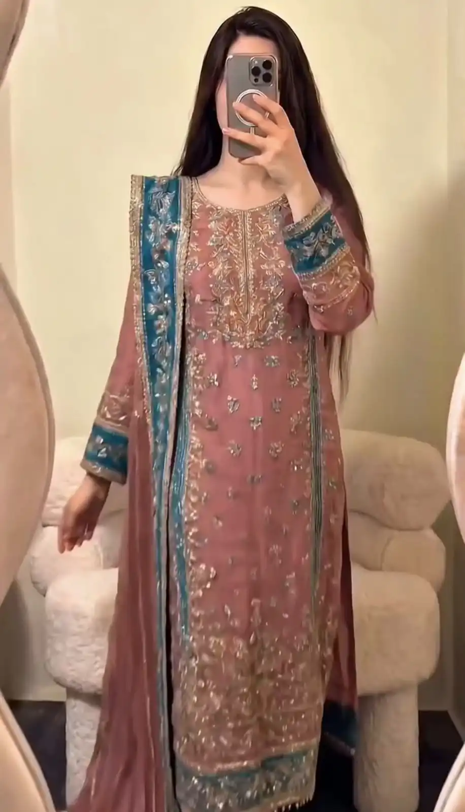 ZSR 3175 Peach Fox Georgette Salwar Suit with Embroidery Work & Sequins Work. Grab it for ₹2399. Delivery 4-6 Working Days. Shop now. | Jump Suits, Straight Suits, Casual Suits, Creative suits, Designer Suits, Palazzo Suits, Party Wear Suits, Patiala Suits, Salwar suit