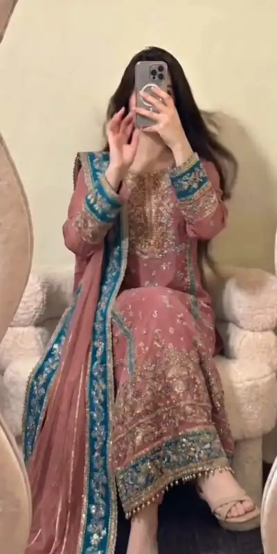 ZSR 3175 Peach Fox Georgette Salwar Suit with Embroidery Work & Sequins Work. Grab it for ₹2399. Delivery 4-6 Working Days. Shop now. | Jump Suits, Straight Suits, Casual Suits, Creative suits, Designer Suits, Palazzo Suits, Party Wear Suits, Patiala Suits, Salwar suit
