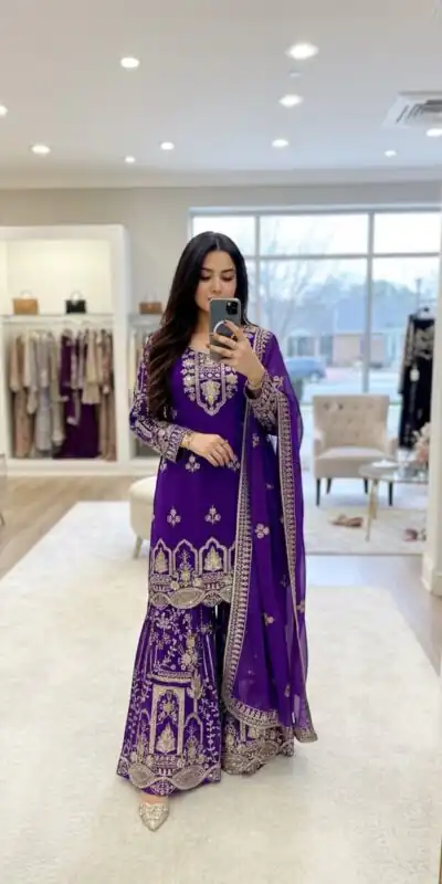 WW 1250 Purple Faux Georgette With 5 mm Sequence Work Salwar Suit Wedding, Party, Festive, Events Etc. Expected Delivery 4-6 Working Days @2399/- | Jump Suits, Straight Suits, Casual Suits, Creative suits, Designer Suits, Palazzo Suits, Party Wear Suits, Patiala Suits, Salwar suit